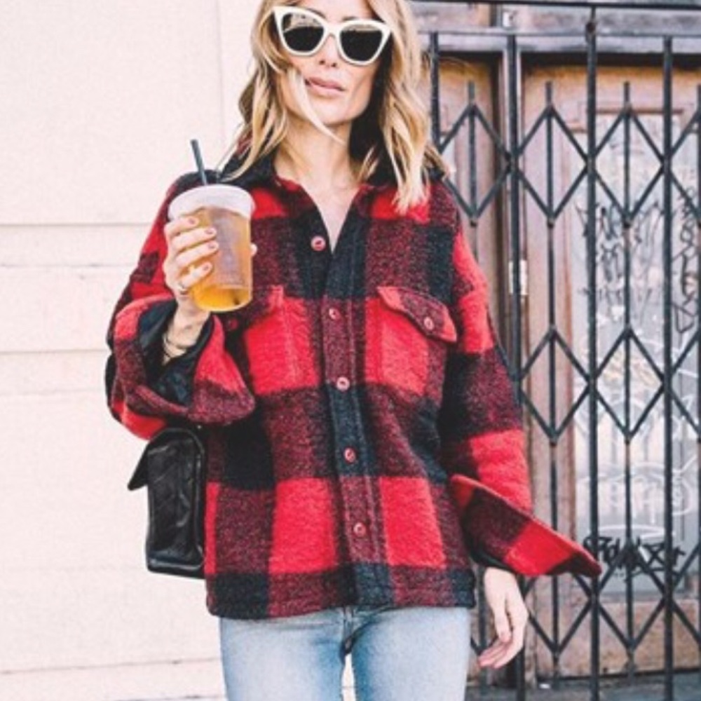 Anine Bing Bobbi Flannel Jacket in Red